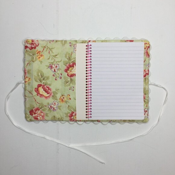 Handmade Notebook Journal Cover 6"X7" Green Floral Fabric Salvage Edges Quilting - Picture 3 of 8